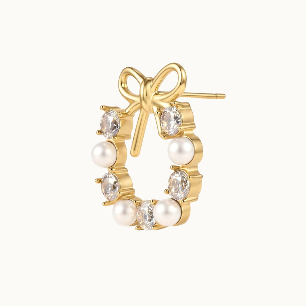 Pearl Crystal Bow Stud Earrings