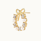 Pearl Crystal Bow Stud Earrings
