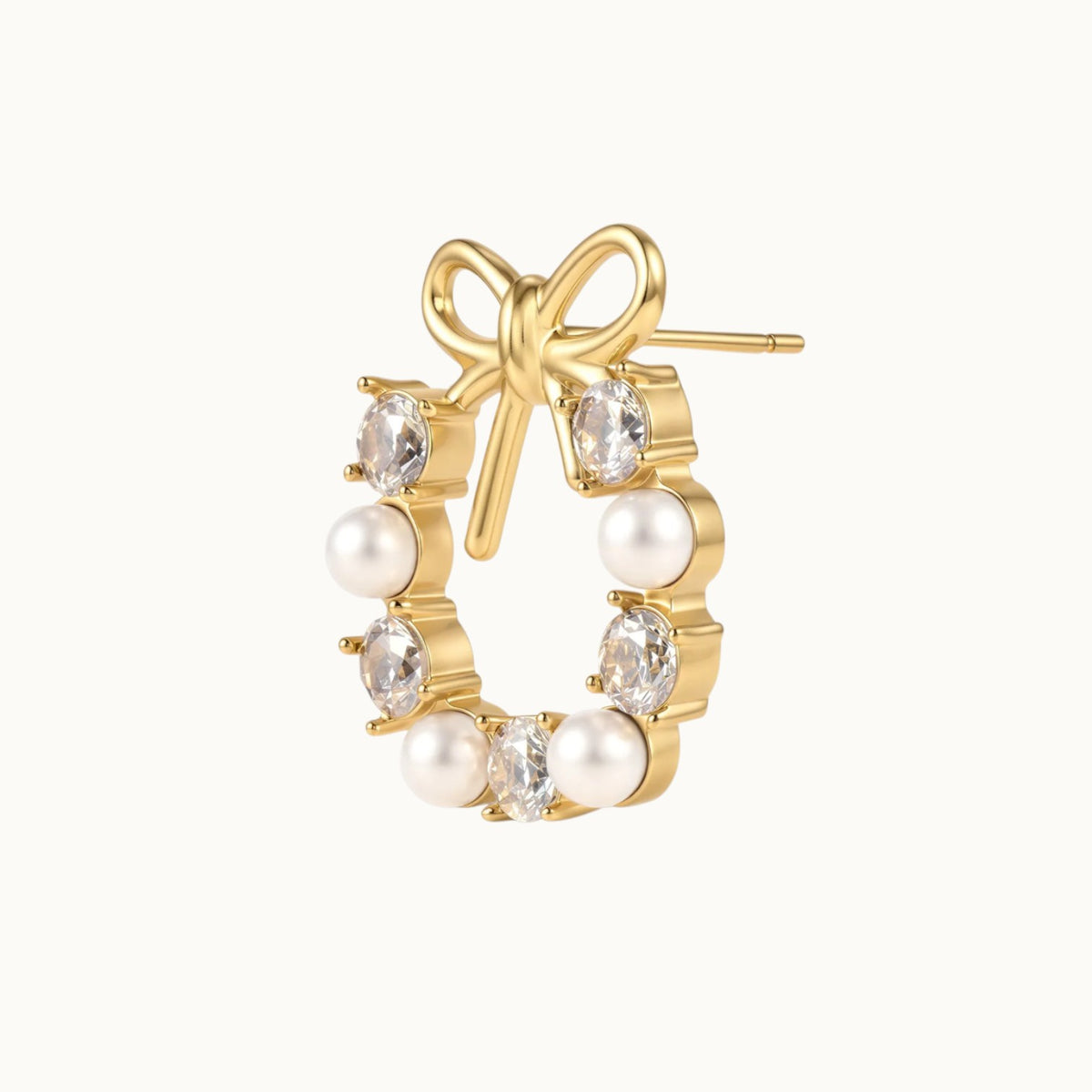 Pearl Crystal Bow Stud Earrings